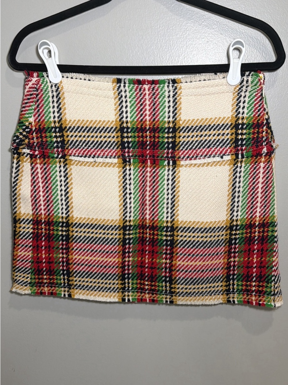 J. Crew Cream Plaid Mini Skirt with Red & Green Accents